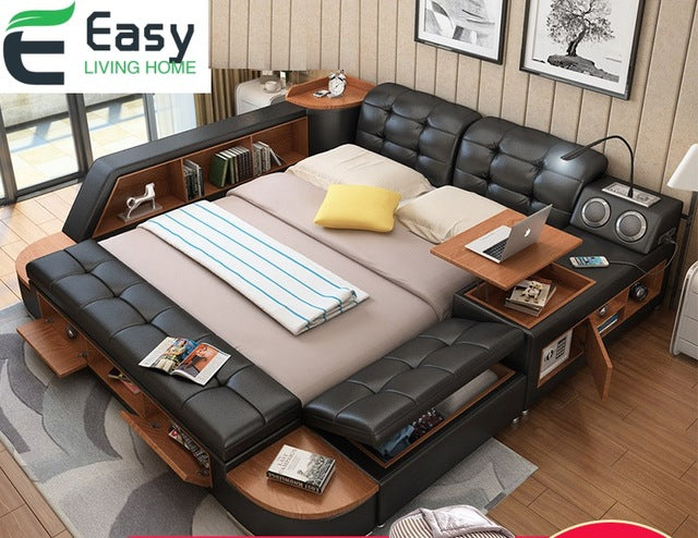 Home Genuine leather multiple function bed