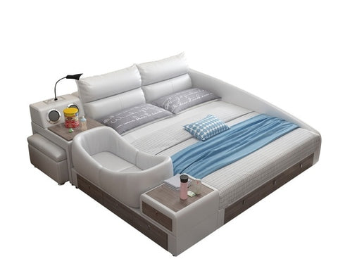 leather multiple function bed with cot crib baby bed for bed room