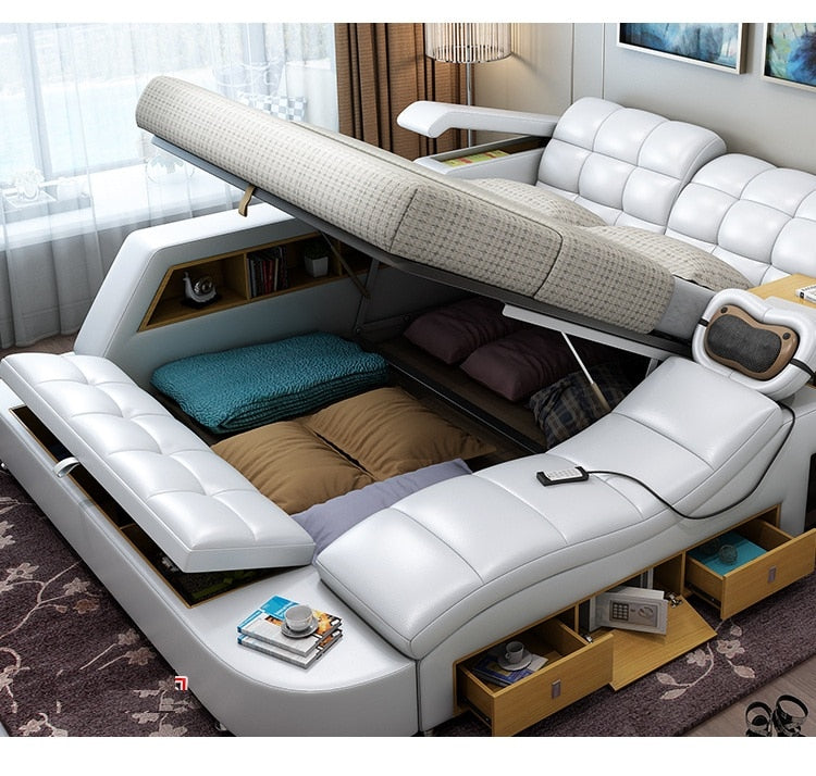 Home Genuine leather multiple function bed