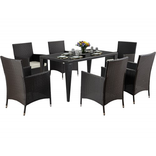 Dinning Set White Table Wicker Chairs Seat