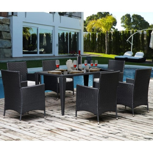 Dinning Set White Table Wicker Chairs Seat