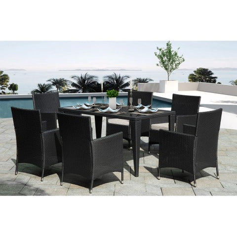 Dinning Set White Table Wicker Chairs Seat