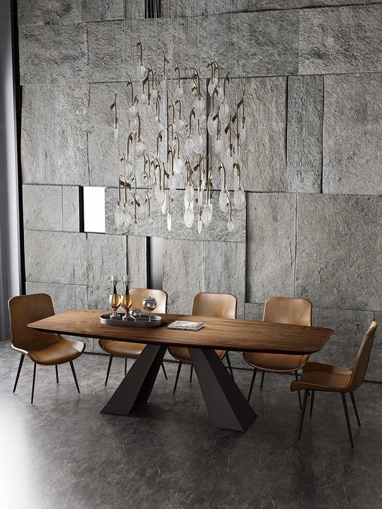 Dining table furniture wooden top with metal base