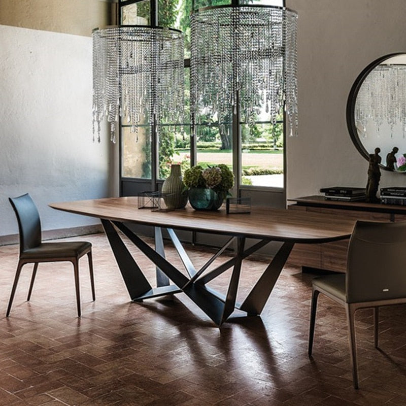 Dining table furniture wooden top with metal base