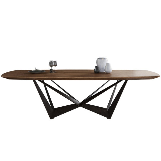 Dining table furniture wooden top with metal base