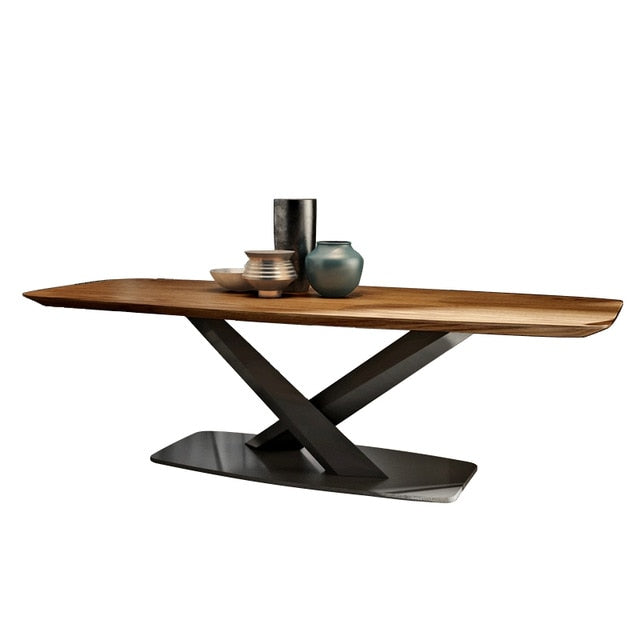 Dining table furniture wooden top with metal base