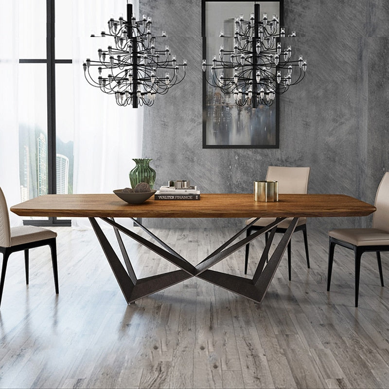 Dining table furniture wooden top with metal base