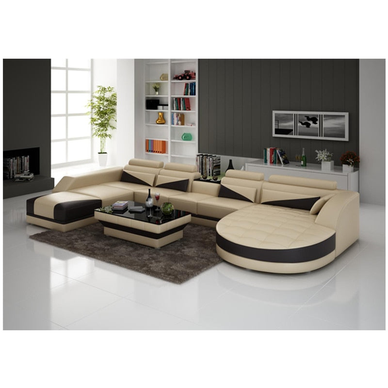 Italian design living room indoor genuine leather sofa