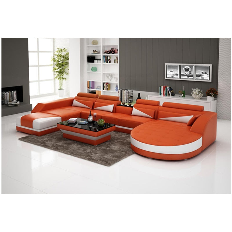 Italian design living room indoor genuine leather sofa
