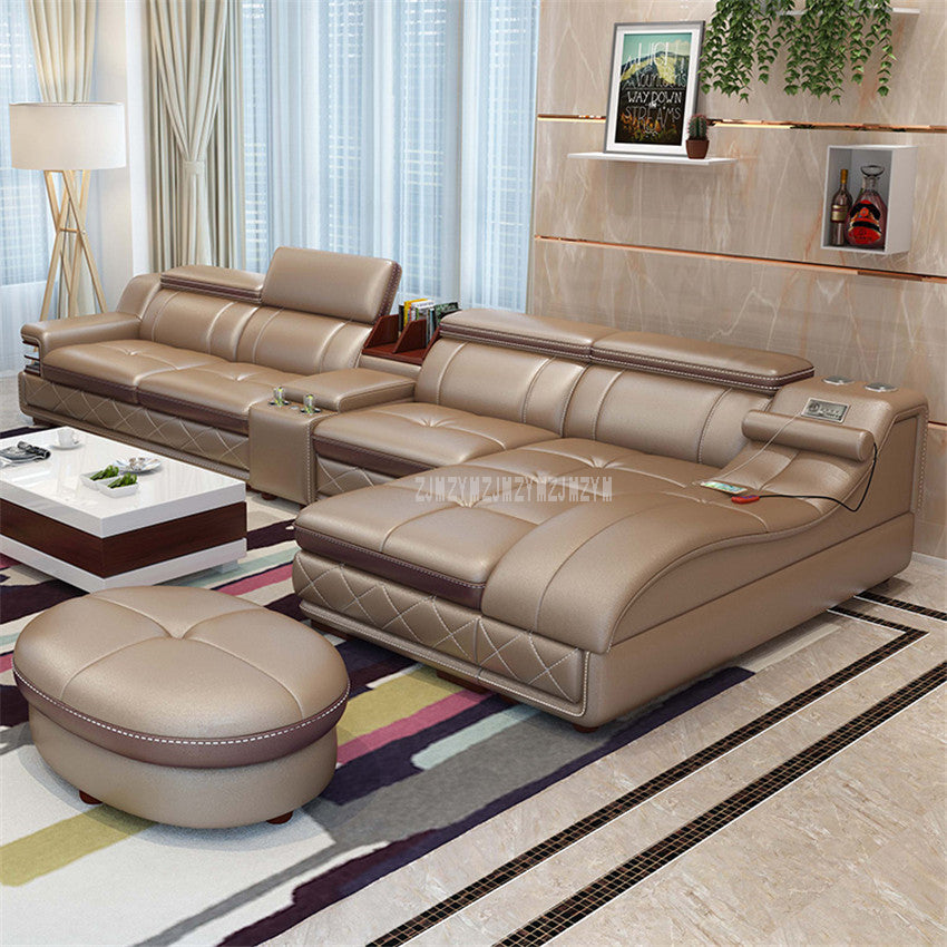 4 Seat Leather Living Room Sofa Set With Massage Function