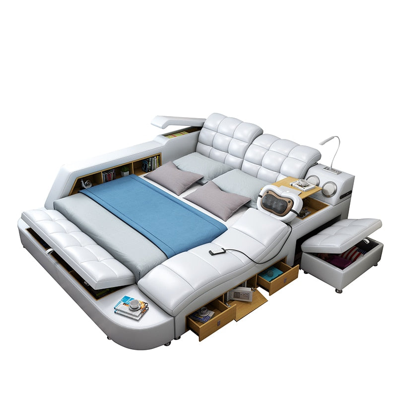 Home Genuine leather multiple function bed for bed room furniture