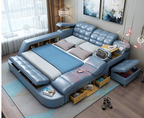 Home Genuine leather multiple function bed for bed room furniture